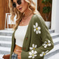 Floral Ribbed Trim Drop Shoulder Cardigan