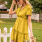 Frill V-Neck Short Sleeve Ruffle Hem Dress