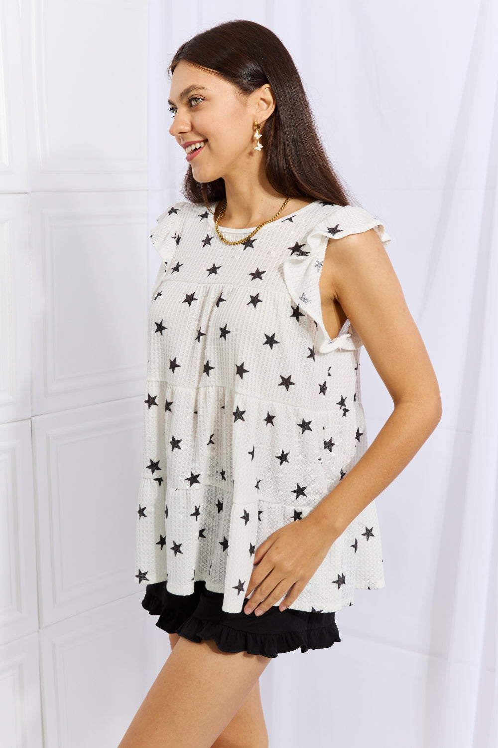 Heimish Shine Bright Full Size Butterfly Sleeve Star Print Top *