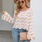 Round Neck Openwork Flare Sleeve Knit Top