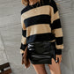 Two-Tone Round Neck Dropped Shoulder Sweater