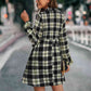Plaid Tie Front Collared Neck Long Sleeve Dress