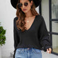 V-Neck Drop Shoulder Long Sleeve Knit Top