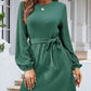 Round Neck Tie Front Long Sleeve Dress