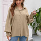 High-Low Collared Neck Lantern Sleeve Shirt