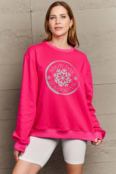 Simply Love SEASONAL THEMED Full Size SNOW DAY SUPPORTER Round Neck Sweatshirt