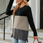 Full Size Color Block Round Neck Long Sleeve Slit T-Shirt