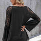 V-Neck Spliced Lace Flare Sleeve Top