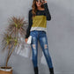 Color Block Round Neck Long Sleeve T-Shirt