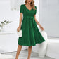 Smocked Tie Front Short Sleeve Tiered Dress