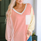 Color Block V-Neck Dropped Shoulder Sweatshirt with Pocket