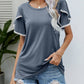 Malibu Dreams Pom-Pom Trim Flutter Sleeve Round Neck Tee
