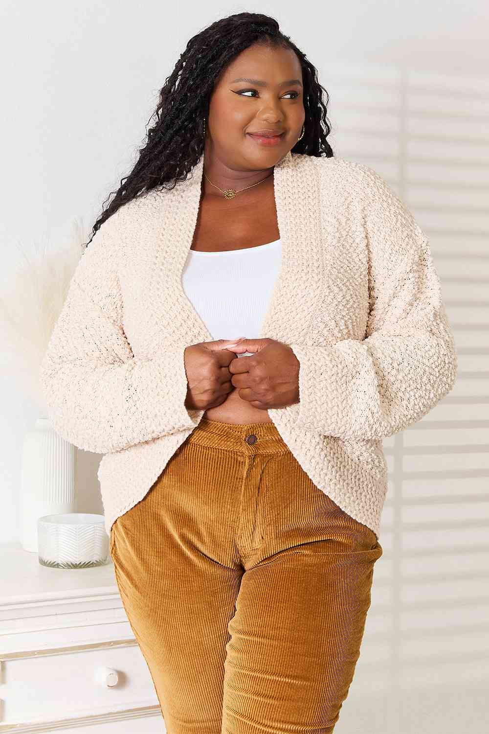 Double Take Open Front Long Sleeve Cardigan *