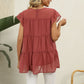 Full Size Swiss Dot Round Neck Tiered Blouse