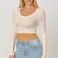 BasicStyle Round Neck Long Sleeve Cropped T-Shirt