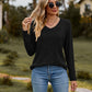 Full Size Ribbed V-Neck Long Sleeve Tee