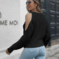 KnittedEmporium Cold-Shoulder Round Neck Sweater