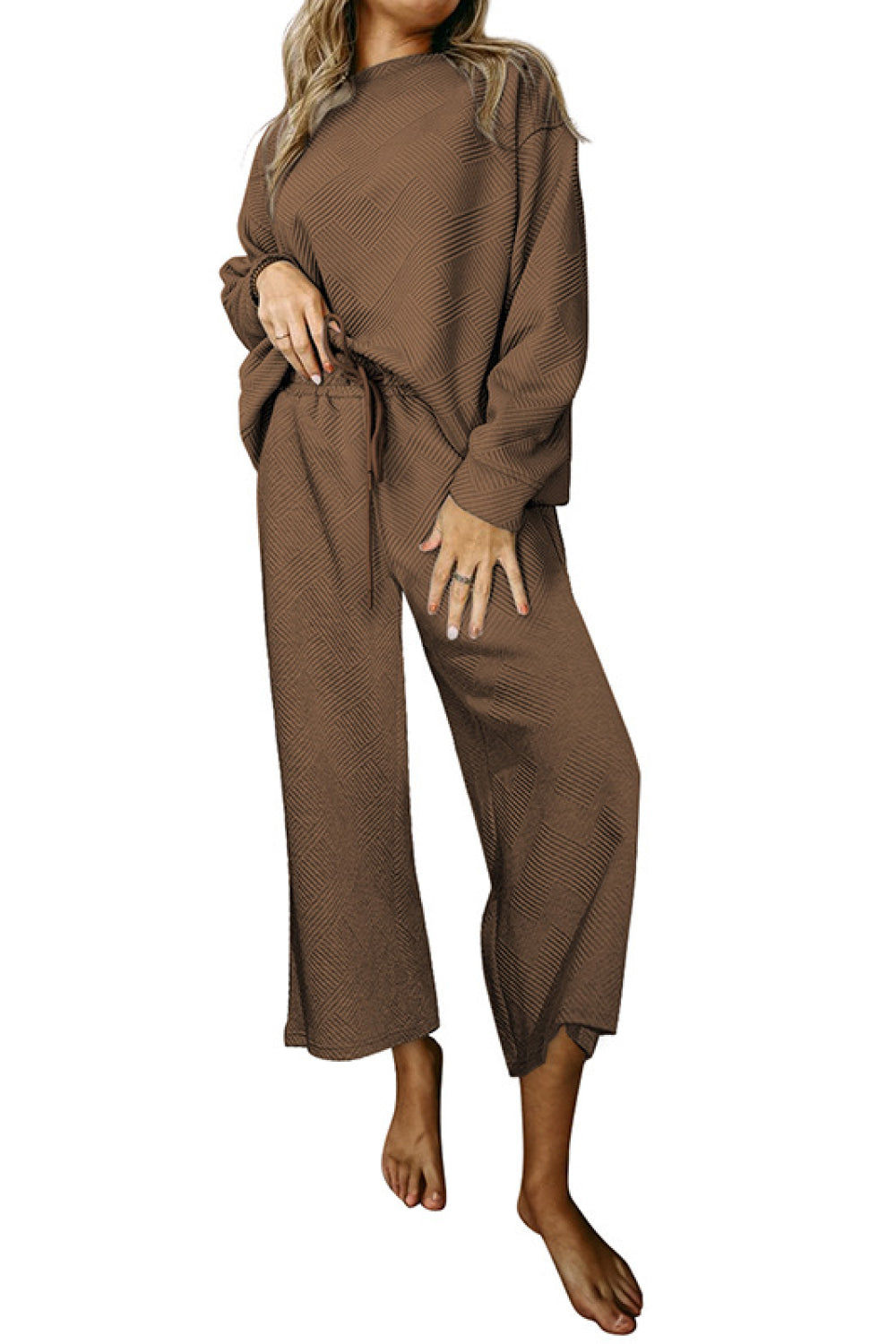 Full Size Dropped Shoulder Top and Pants Set