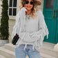 Ribbed Round Neck Fringe Detail Sweater