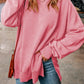 Malibu Dreams Full Size Dropped Shoulder Round Neck Long Sleeve Blouse