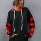 Plaid Drawstring Dropped Shoulder Hoodie
