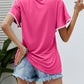 Malibu Dreams Pom-Pom Trim Flutter Sleeve Round Neck Tee