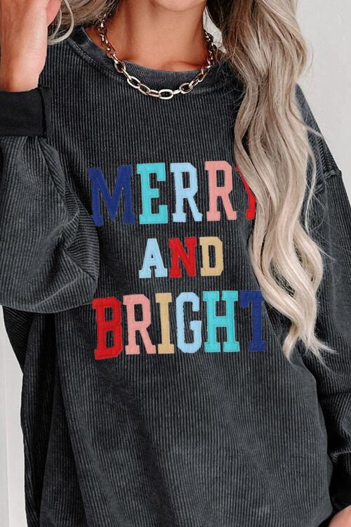 MERRY AND BRIGHT Graphic CHRISTMAS THEMED Sweatshirt