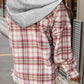 Plaid Raw Hem Drawstring Hooded Jacket