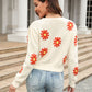 Malibu Dreams Flower Pattern Round Neck Short Sleeve Pullover Sweater