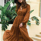 Amelia Tie Neck Long Sleeve Midi Tiered Dress