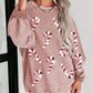 Christmas Themed Sequin Candy Cane Round Neck Sweatshirt