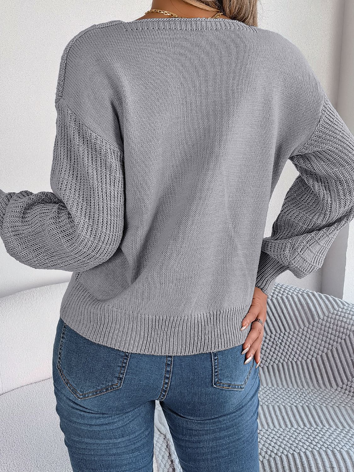 Chic Babe' Square Neck Mixed Knit Sweater 🦋