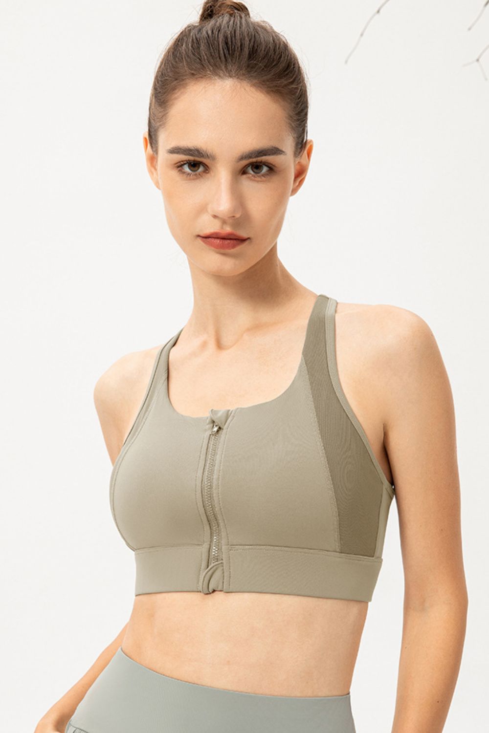 SO COMFY Zip-Up Round Neck Sports Bra