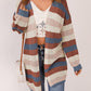 Full Size Striped Long Sleeve Openwork Cardigan