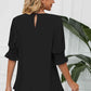 Pleated Flounce Sleeve Keyhole Blouse