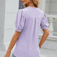 Eyelet Notched Puff Sleeve T-Shirt