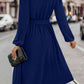 Tie Waist Notched Neck Long Sleeve Dress