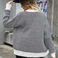Sophia & Grace Striped V-Neck Dropped Shoulder Button-Up Cardigan