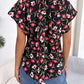 Floral Tie Neck Flutter Sleeve Blouse