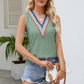 Contrast Full Size V-Neck Eyelet Tank