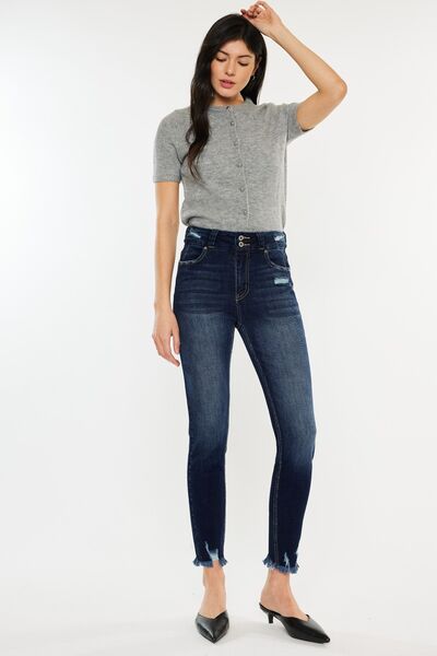 Kancan Full Size Cat's Whiskers Raw Hem High Waist Jeans *
