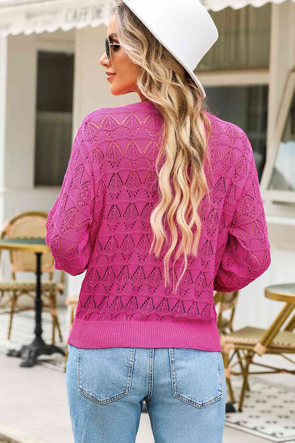 Full Size Openwork V-Neck Cardigan