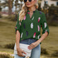 Full Size Printed Roll-Tab Sleeve Notched Neck Blouse