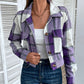 Plaid Button Up Drop Shoulder Cropped Jacket