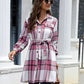 Penelope Plaid Belted Collared Neck Button Up Jacket