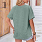 Buttoned Notched Neck Eyelet Top