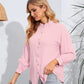 Malibu Dreams Mock Neck Buttoned Long Sleeve Shirt