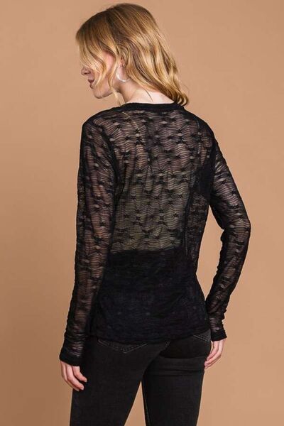 Culture Code Full Size Round Neck Mesh Perspective Top *