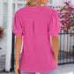 Eyelet Notched Puff Sleeve T-Shirt