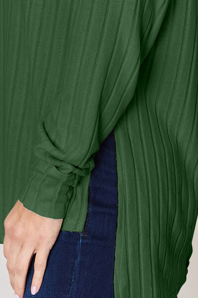 Basic Bae Full Size Ribbed Round Neck Slit T-Shirt *